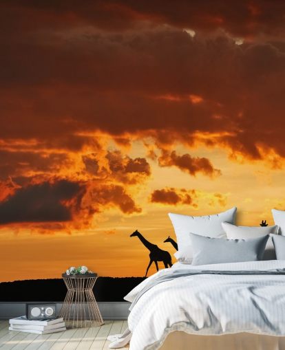 Fondo de pantalla de atardecer jirafa
