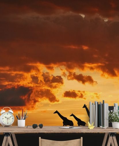 Carta da parati Giraffe Sunset Carta da parati Giraffe Sunset
