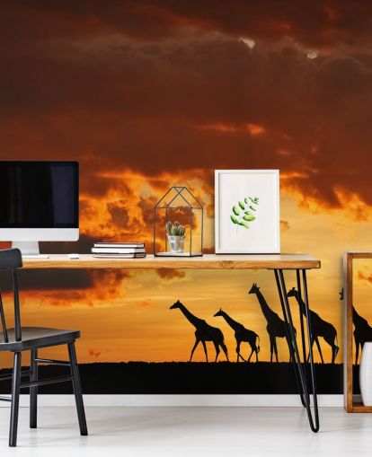 Carta da parati Giraffe Sunset Carta da parati Giraffe Sunset