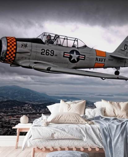 Flying Hellcat Plane Above the Coast Wallpaper