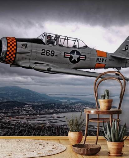 Flying Hellcat Plane Above the Coast Wallpaper Flying Hellcat Plane Above the Coast Wallpaper