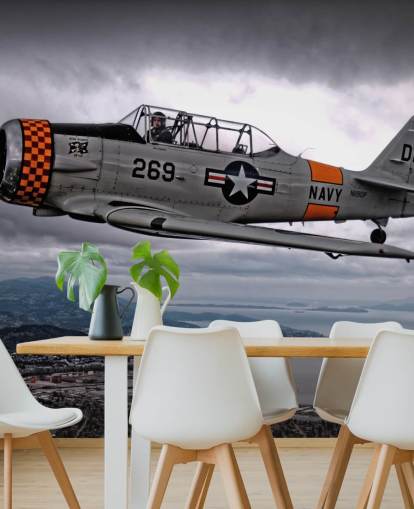 Papel pintado de avión Hellcat volador sobre la costa