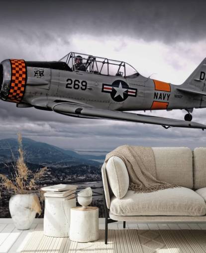 Papel pintado de avión Hellcat volador sobre la costa