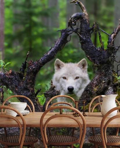 Wolf Hiding in Wood Wallpaper