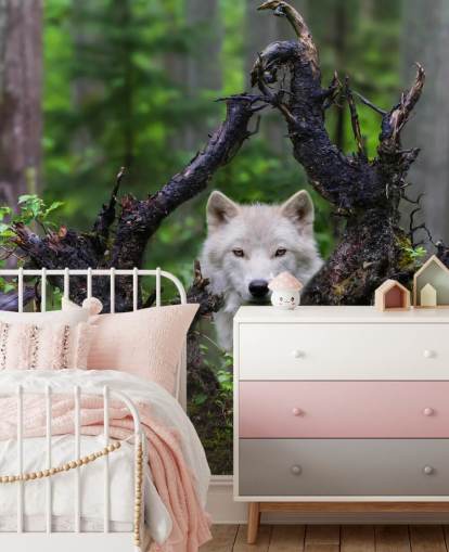 Wolf Hiding in Wood Wallpaper
