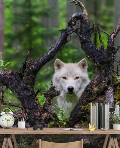 Wolf Hiding in Wood Wallpaper