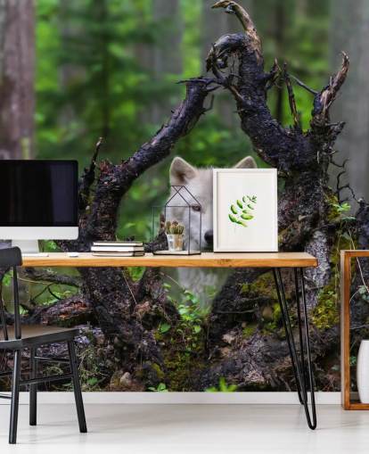 Wolf Hiding in Wood Wallpaper