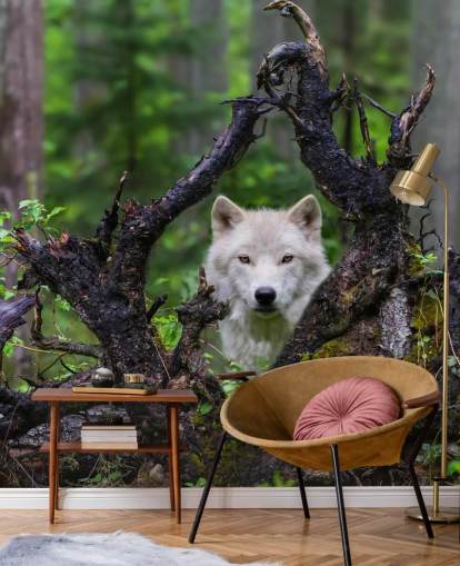 Wolf verstopt in hout behang