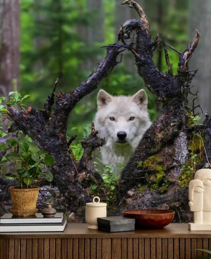 Wolf Hiding in Wood Wallpaper