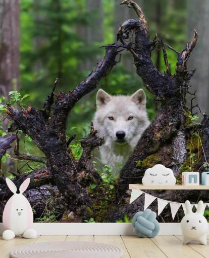 Wolf Hiding in Wood Wallpaper