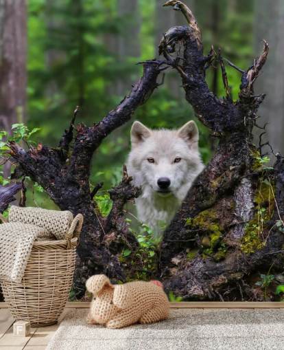 Wolf versteckt sich in Holz-Tapete