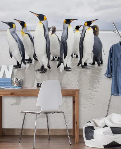 Penguin Gruppe på Ice Bakgrunn