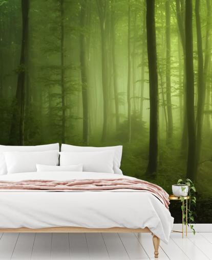 Papier Peint Fresque Forêt Verte Brumeuse Papier Peint Fresque Forêt Verte Brumeuse