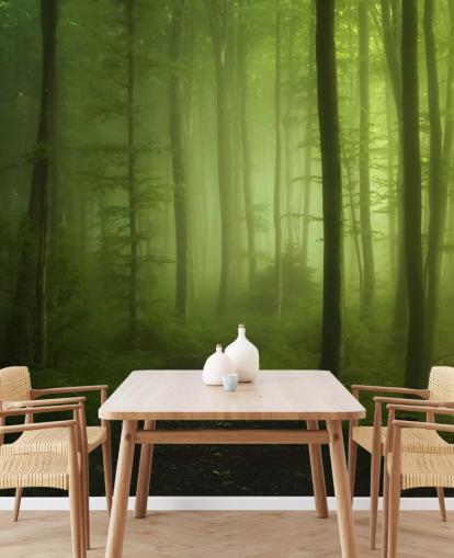 Papel pintado Bosque verde brumoso