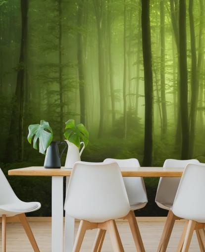 Misty Green Forest Wallpaper Mural