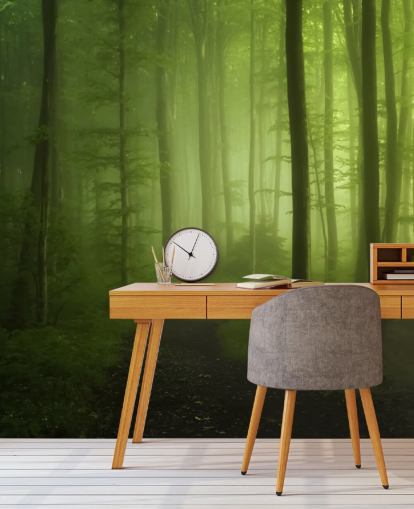 Misty Green Forest Wallpaper Mural