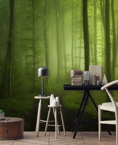 Papel pintado Bosque verde brumoso