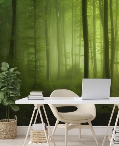 Papel pintado Bosque verde brumoso