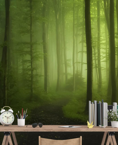 Papel pintado Bosque verde brumoso