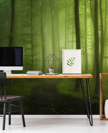 Misty Green Forest Wallpaper Mural