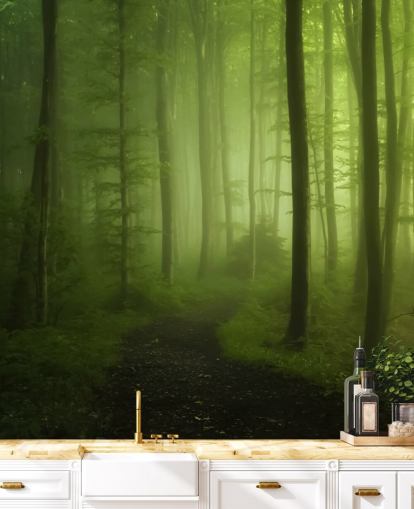 Papel pintado Bosque verde brumoso