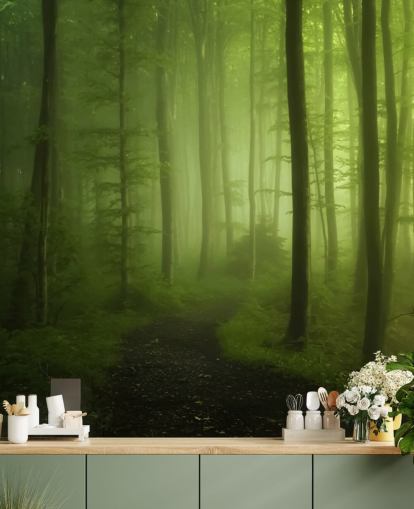 Misty Green Forest Wallpaper Mural