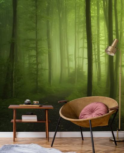 Misty Green Forest Wallpaper Mural
