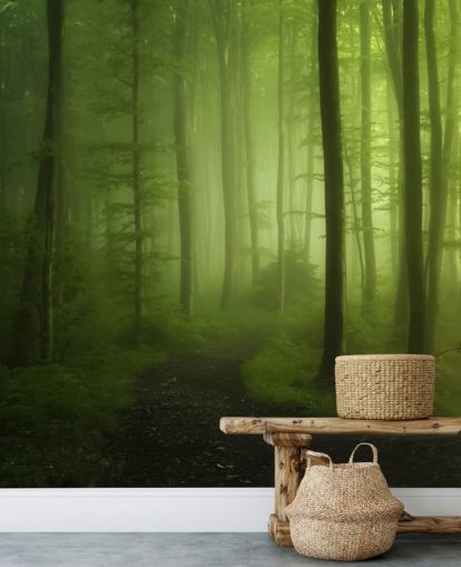 Misty Green Forest Wallpaper Mural