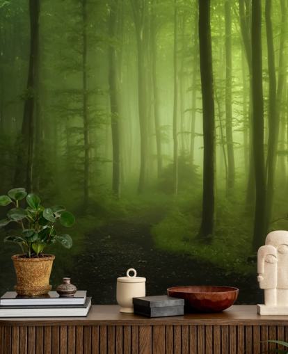 Misty Green Forest Wallpaper Mural