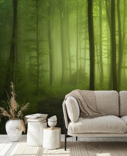 Misty Green Forest Wallpaper Mural