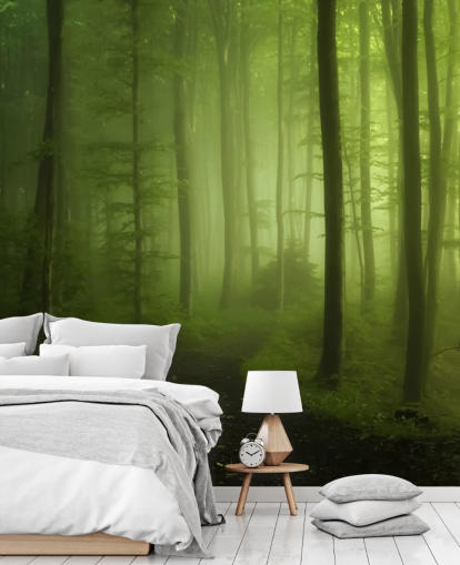 Papel pintado Bosque verde brumoso
