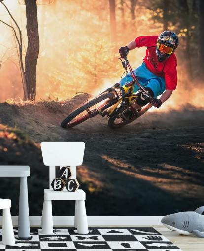 Mountain Biker on Forest Track Wallpaper