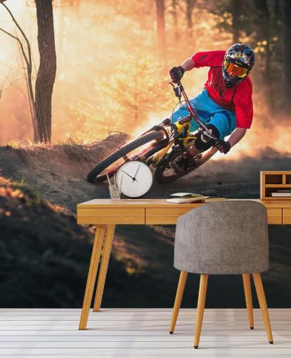 Fond d'écran de vélo de montagne sur la piste forestière Fond d'écran de vélo de montagne sur la piste forestière