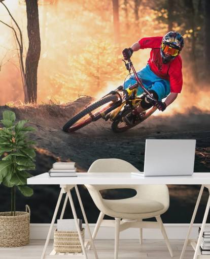 Fond d'écran de vélo de montagne sur la piste forestière