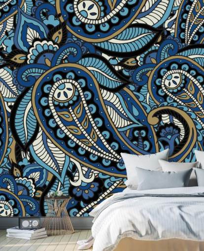 grande carta da parati blu paisley grande carta da parati blu paisley
