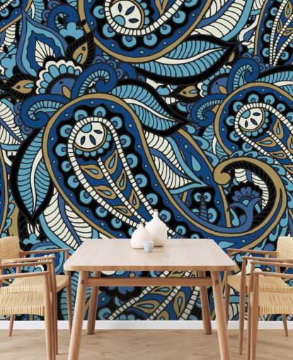 large blue paisley wallpaper