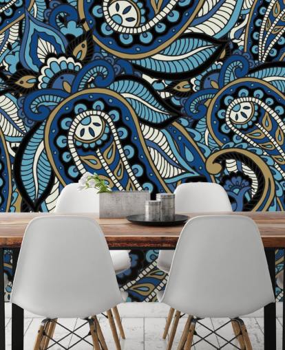 large blue paisley wallpaper