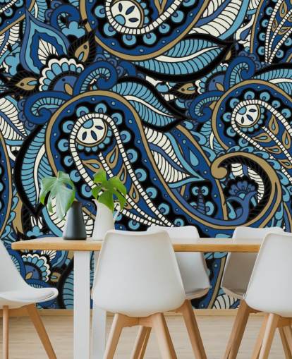 iso sininen Paisley tapetti