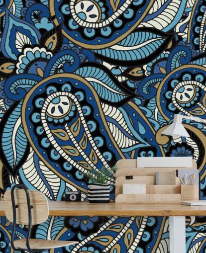 large blue paisley wallpaper
