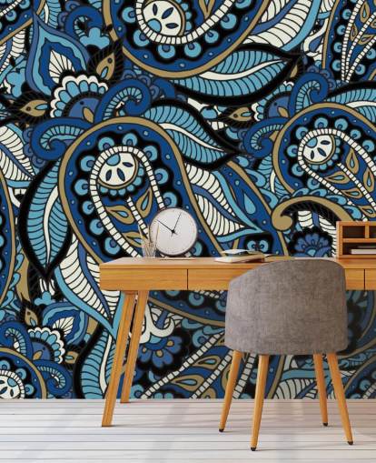 große blaue Paisley-Tapete