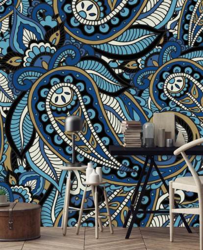 papier peint paisley bleu