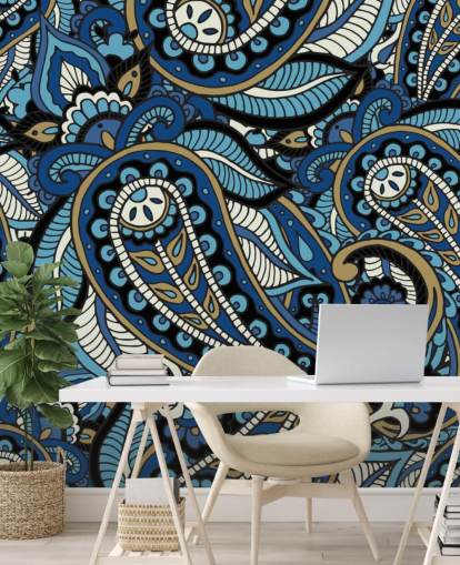 Blue Paisley Pattern Blue Wallpaper