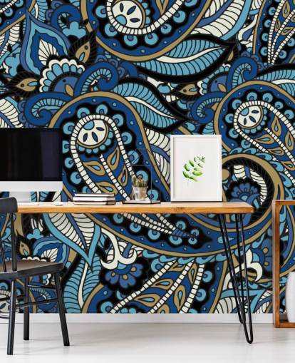 groot blauw paisley behang groot blauw paisley behang