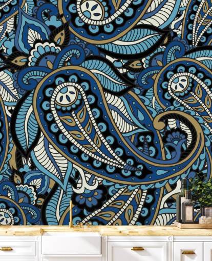 large blue paisley wallpaper