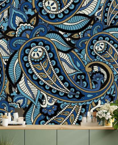 papel de parede paisley azul grande papel de parede paisley azul grande