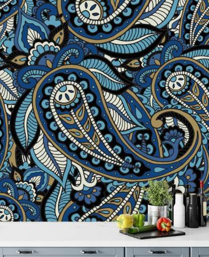 große blaue Paisley-Tapete