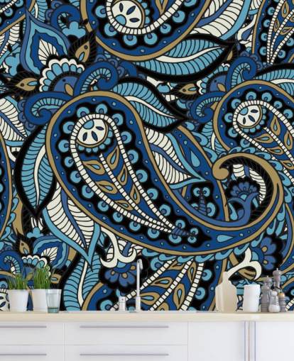 Blue Paisley Pattern Blue Wallpaper