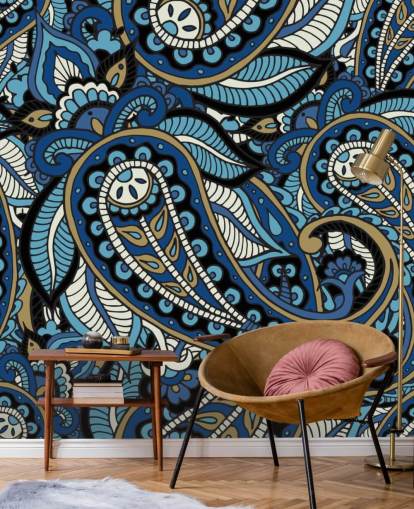 papel pintado paisley azul grande