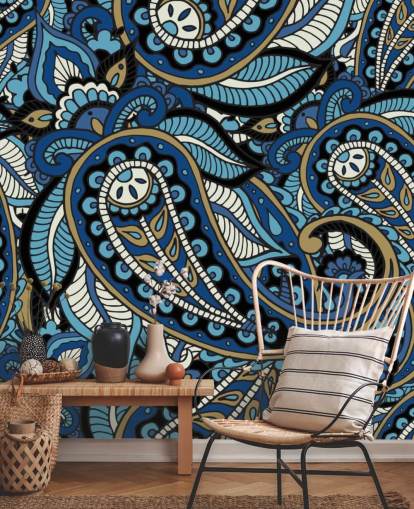 large blue paisley wallpaper