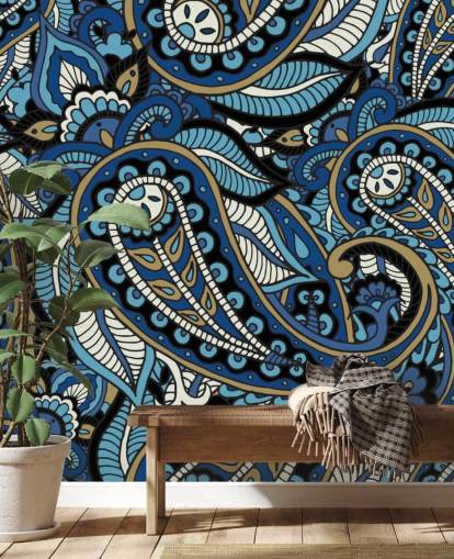 Blue Paisley Pattern Blue Wallpaper